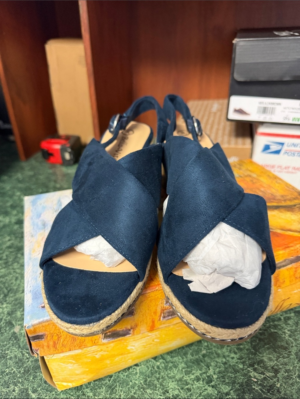 Bella Vita Navy Suede Crisscross Espadrille Wedges (Extra Wide) - Picture 2 of 4